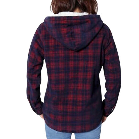 Soho Threads Corduroy Jacket Sherpa Fleece Hooded Plaid Blue Red M bv - Picture 3 of 15